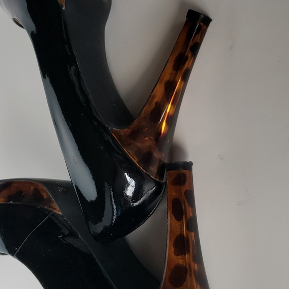Jessica Simpson peep toe pumps black with tortoise heels and base, size 7 - Picture 7 of 9